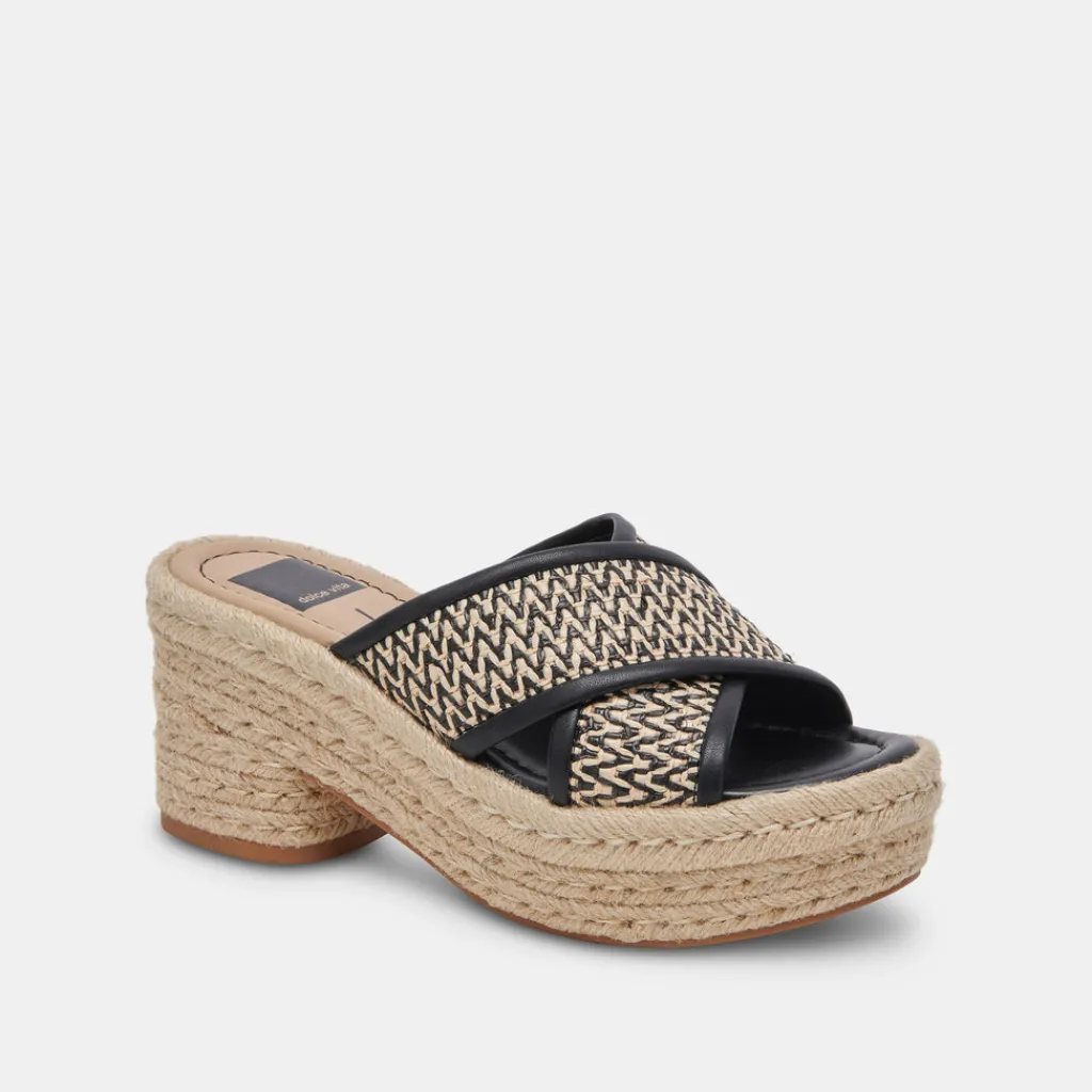 DOLCE VITA Wedges*Eldora Heels White Black Raffia