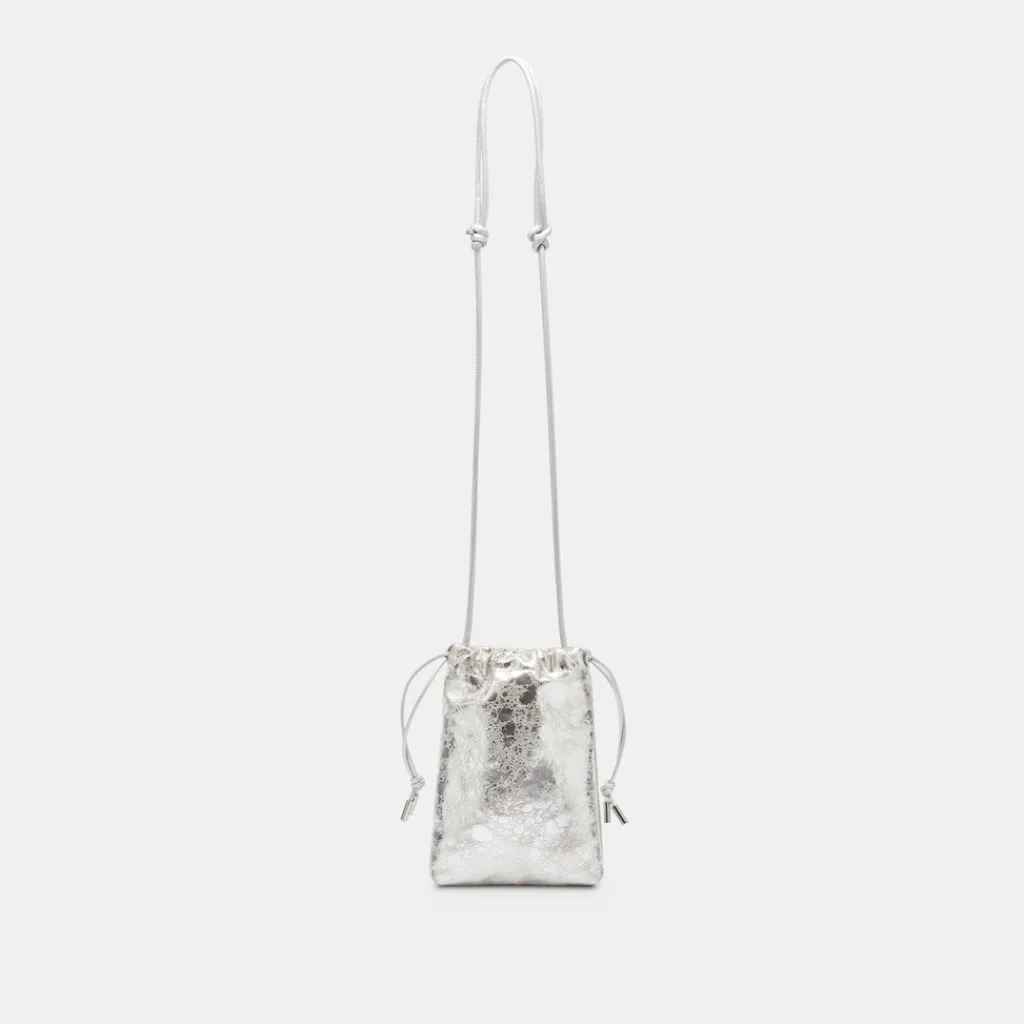 DOLCE VITA Handbags*Evie Crossbody Pouch Silver Distressed Leather