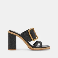DOLCE VITA Sandals*Onnie Wide Heels Onyx Raffia
