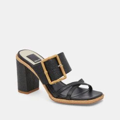 DOLCE VITA Sandals*Onnie Wide Heels Onyx Raffia