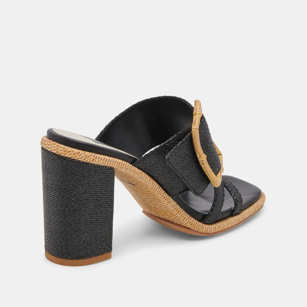 DOLCE VITA Sandals*Onnie Wide Heels Onyx Raffia