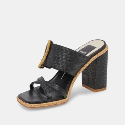 DOLCE VITA Sandals*Onnie Wide Heels Onyx Raffia