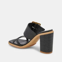 DOLCE VITA Sandals*Onnie Wide Heels Onyx Raffia