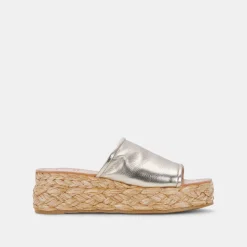 DOLCE VITA Wedges*Pablos Sandals Light Gold Metallic Leather
