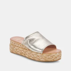 DOLCE VITA Wedges*Pablos Sandals Light Gold Metallic Leather