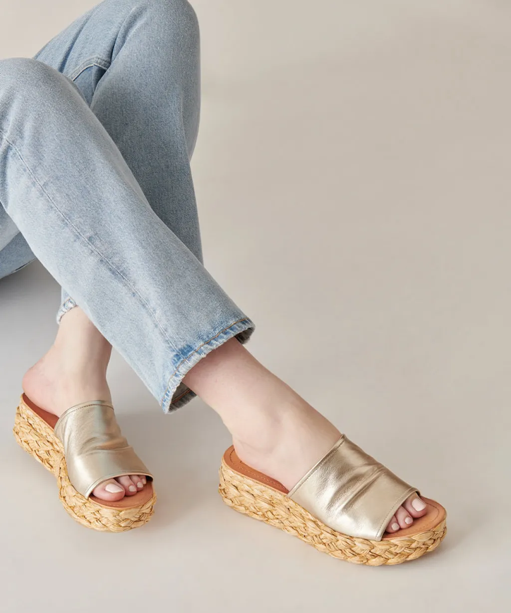 DOLCE VITA Wedges*Pablos Sandals Light Gold Metallic Leather