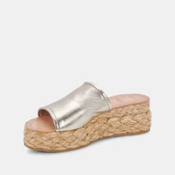 DOLCE VITA Wedges*Pablos Sandals Light Gold Metallic Leather