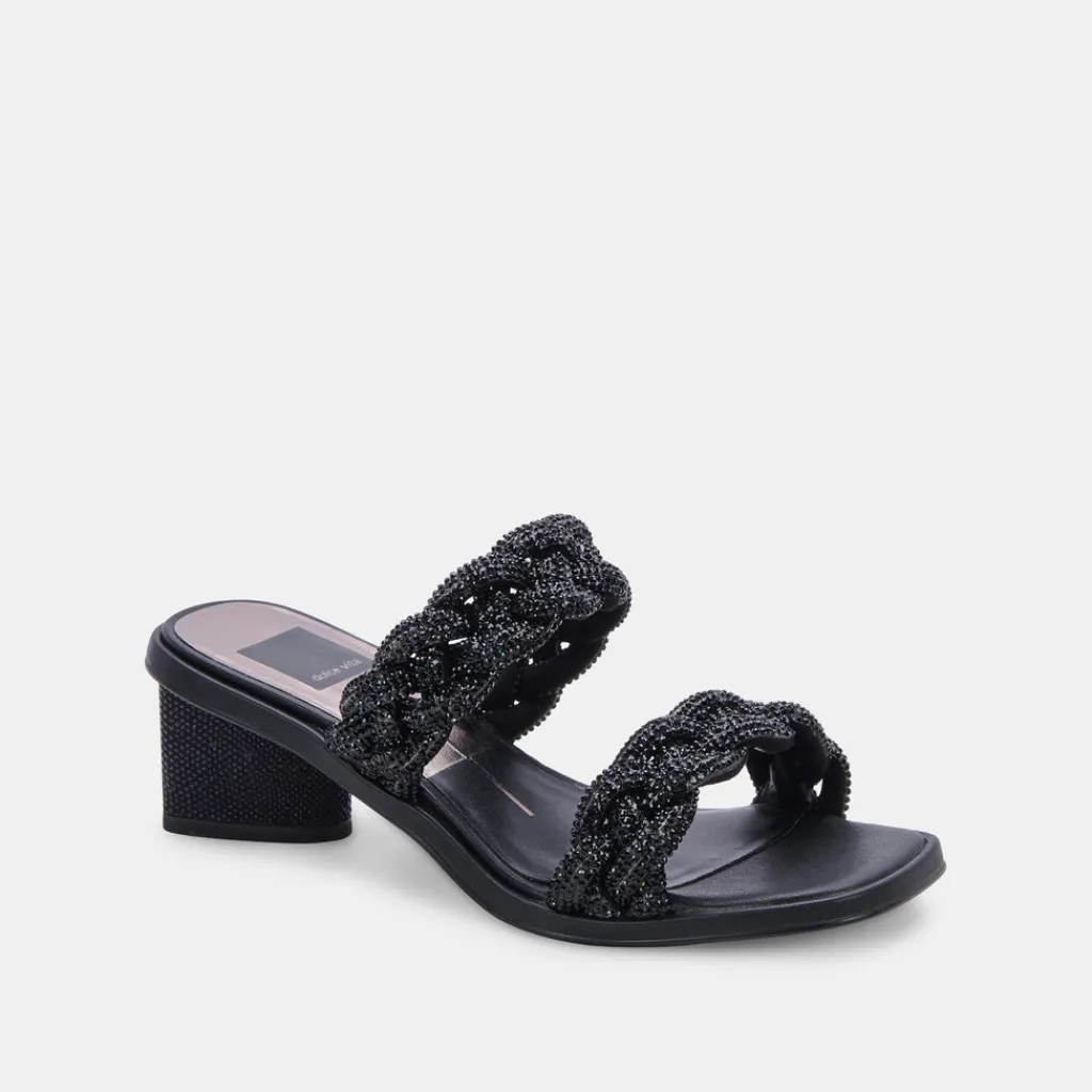 DOLCE VITA Heels*Ronin Rhinestone Sandals Black Rhinestone