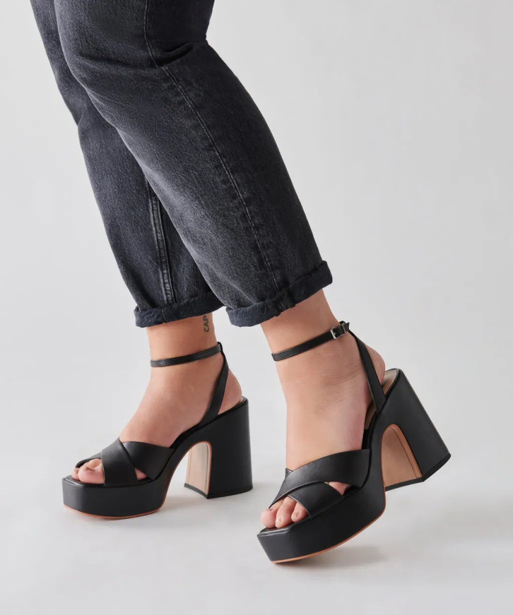DOLCE VITA Wedges*Wessi Heels Black Leather