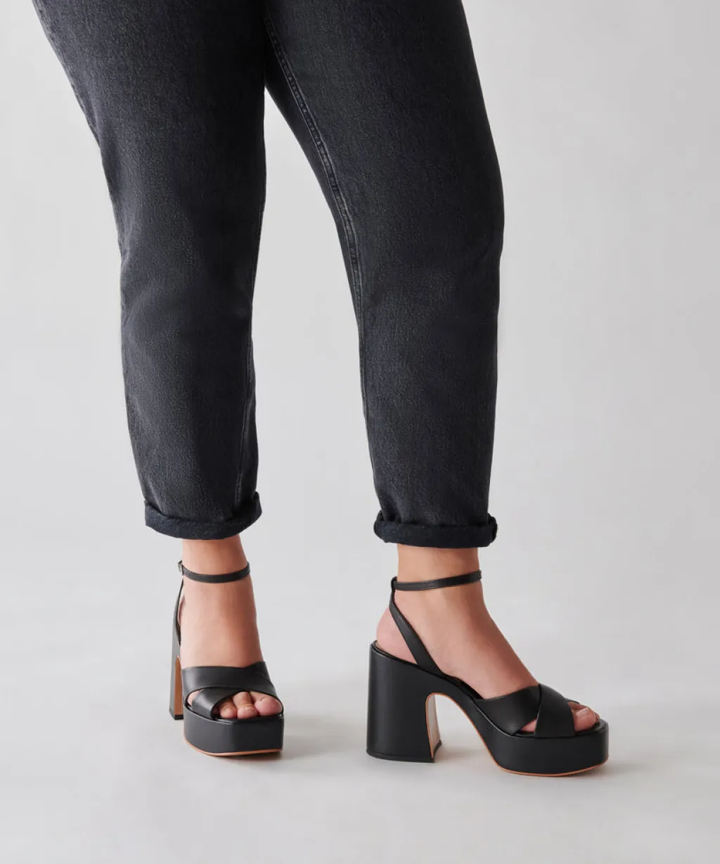 DOLCE VITA Wedges*Wessi Heels Black Leather